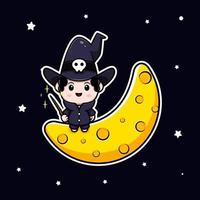 cute wizard mascot cartoon icon. kawaii mascot character illustration for sticker, poster, animation, children book, or other digital and print product vector