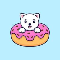 Cute Cat Inside a Donuts Cartoon Vector Icon Illustration. Flat Cartoon Style