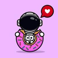 Cute astronaut eating donut mascot design vector