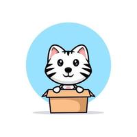 Lindo icono de dibujos animados de mascota de tigre blanco. Ilustración de personaje de mascota kawaii para pegatina, póster, animación, libro para niños u otro producto digital e impreso vector