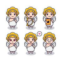 Cute Angel Boy with Different Expressions Set Cartoon Vector Icon Illustration. Flat Cartoon Style Suitable for Story Book, Flyer, Sticker, Card