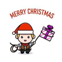 cute mascot character celebrate Christmas greeting card illustration vector