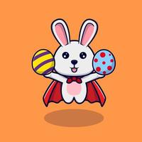 Cute bunny flying  with decorative eggs for easter day design icon illustration vector