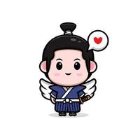 cute samurai boy mascot cartoon icon. kawaii mascot character illustration for sticker, poster, animation, children book, or other digital and print product vector