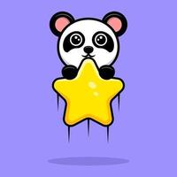 lindo panda flotando con mascota de dibujos animados estrella vector