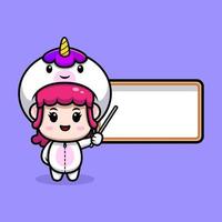 design of cute girl wearing unicorn costume. animal costume character cartoon illustration for sticker, poster, animation, children book, or other digital and print product vector