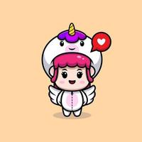 design of cute girl wearing unicorn costume. animal costume character cartoon illustration for sticker, poster, animation, children book, or other digital and print product vector