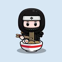 Lindo icono de dibujos animados de mascota ninja. Ilustración de personaje de mascota kawaii para pegatina, póster, animación, libro para niños u otro producto digital e impreso vector