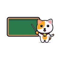 Cute cat teacher with chalkboard cartoon mascot vector