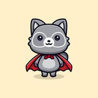 Lindo icono de dibujos animados de mascota de mapaches. Ilustración de personaje de mascota kawaii para pegatina, póster, animación, libro para niños u otro producto digital e impreso vector