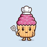 Linda mascota de dibujos animados de personaje de cupcake.Ilustración de personaje de mascota de Kawaii para pegatina, póster, animación, libro para niños u otro producto digital e impreso vector