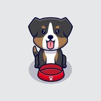 Cute Australian Shepherd Dog Hungry Cartoon Icon Illustration vector