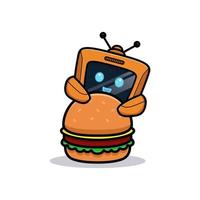 Cute robot behind burger, television character version vector