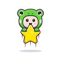 Design of cute boy wearing frog costume holding star vector