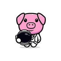 Cute pig wearing astronaut suit mascot character. Animal icon illustration vector