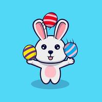 Cute bunny playing with decorative eggs for easter day design icon illustration vector