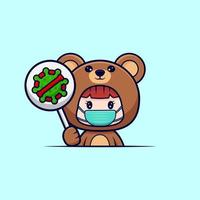 diseño de linda chica con traje de oso. Ilustración de dibujos animados de personajes de disfraces de animales para calcomanías, carteles, animaciones, libros para niños u otros productos digitales e impresos vector