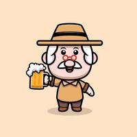 cute grandfather mascot cartoon icon. kawaii mascot character illustration for sticker, poster, animation, children book, or other digital and print product vector