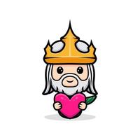 Cute neptune holding pink heart, design of ocean king  mascot vector