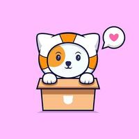 Lindo gato astronauta en caja de cartón con ilustración de icono de vector de dibujos animados. estilo de dibujos animados plana