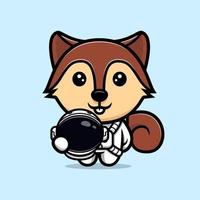 Cute squirrel wearing astronaut suit mascot character. Animal icon illustration vector