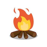 vector illustration of burning bonfire with wood on white background