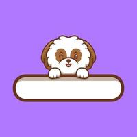 Cute Shih-tzu Puppy Holding  Blank Text Tag Cartoon Icon Illustration vector