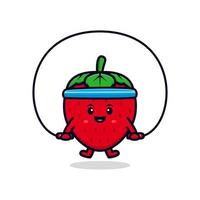 cute strawberry character cartoon mascot.kawaii mascot character illustration for sticker, poster, animation, children book, or other digital and print product vector