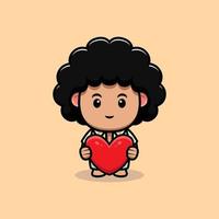 Lindo icono de dibujos animados de mascota de chico afro. Ilustración de personaje de mascota kawaii para pegatina, póster, animación, libro para niños u otro producto digital e impreso vector