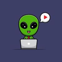 Design of cute alien  watching film on computer vector