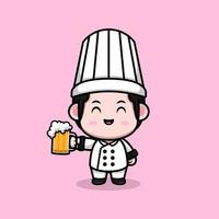 Icono de dibujos animados de mascota de chef lindo. Ilustración de personaje de mascota kawaii para pegatina, póster, animación, libro para niños u otro producto digital e impreso vector