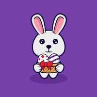 Cute bunny holding decorative eggs for easter day design icon illustration vector