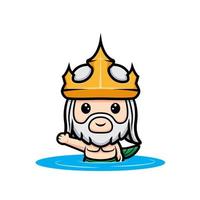 cute Poseidon mascot cartoon icon. kawaii mascot character illustration for sticker, poster, animation, children book, or other digital and print product vector