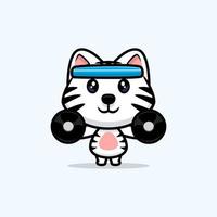 Lindo icono de dibujos animados de mascota de tigre blanco. Ilustración de personaje de mascota kawaii para pegatina, póster, animación, libro para niños u otro producto digital e impreso vector