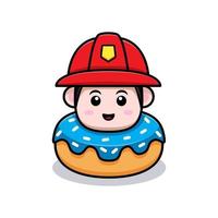 cute firefighter mascot cartoon icon. kawaii mascot character illustration for sticker, poster, animation, children book, or other digital and print product vector