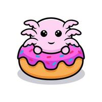 Cute oxolotl inside donut cartoon character vector