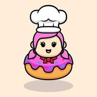 Cute girl chef inside donut mascot design vector