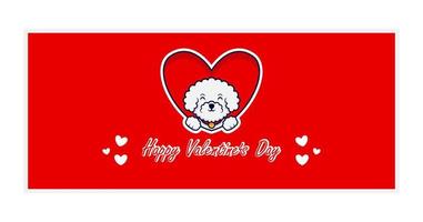 feliz día de san valentín tarjeta de felicitación con lindo perro emergente de corazón vector