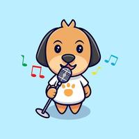 Cute Dog Singing Cartoon Vector Icon Illustration. Flat Cartoon Style