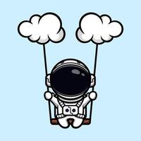 lindo astronauta columpiándose con diseño de mascota de nube vector