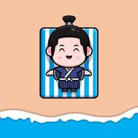 cute samurai boy mascot cartoon icon. kawaii mascot character illustration for sticker, poster, animation, children book, or other digital and print product vector