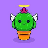 lindo ángel cactus tiene alas. ilustración de icono de dibujos animados plana vector