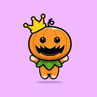 Cute pumpkin character with corwn and jumping  cartoon illustration vector