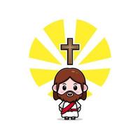 Lindo icono de dibujos animados de la mascota de Jesucristo. Ilustración de personaje de mascota kawaii para pegatina, póster, animación, libro para niños u otro producto digital e impreso vector