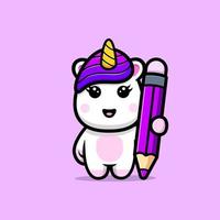 Cute unicorn with pancil color mascot design vector