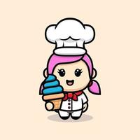 Linda chica chef con diseño de mascota de helado vector