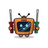 Cute robot with screwdriver, television character version vector