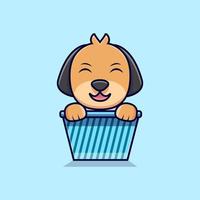 Cute Dog Sitting in The Box Cartoon Vector Icon Illustration. Flat Cartoon Style