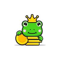Design of cute frog king with gold coins vector