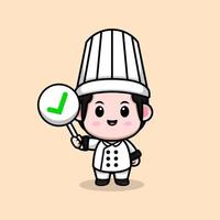 Icono de dibujos animados de mascota de chef lindo. Ilustración de personaje de mascota kawaii para pegatina, póster, animación, libro para niños u otro producto digital e impreso vector